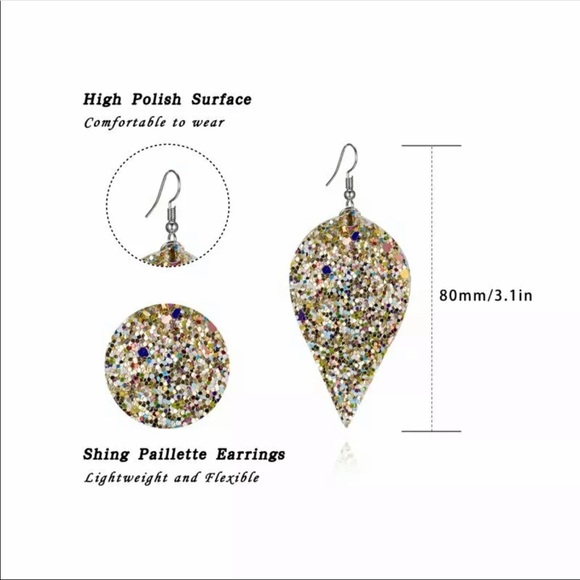 Pink and purple leather drop sparkle earrings - Picture 3 of 3